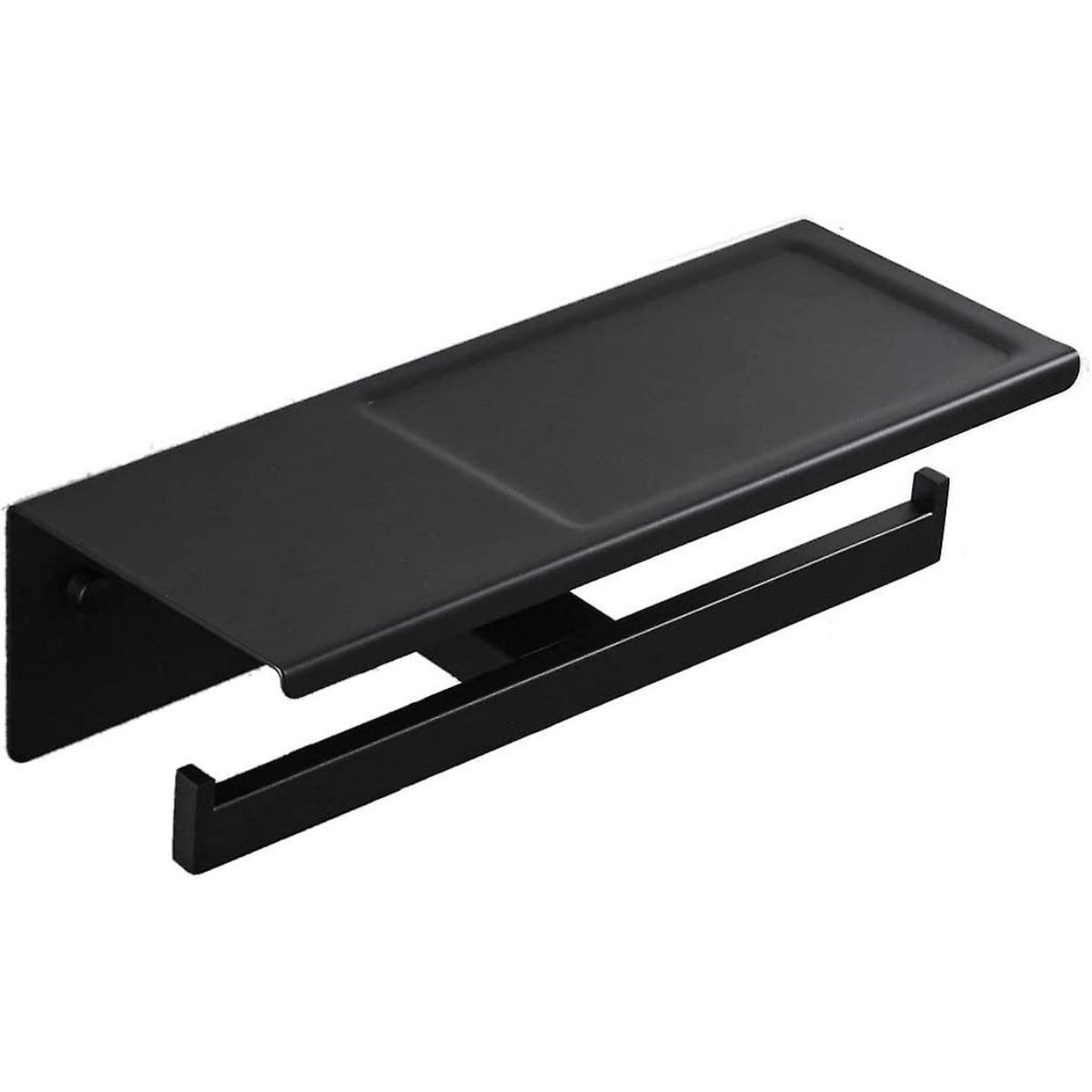 

1 шт., держатели для туалетной бумаги из нержавеющей стали, двойной рулон с полкой для телефона, матовый черный, настенное крепление для ванной комнаты/кухни, 30 см