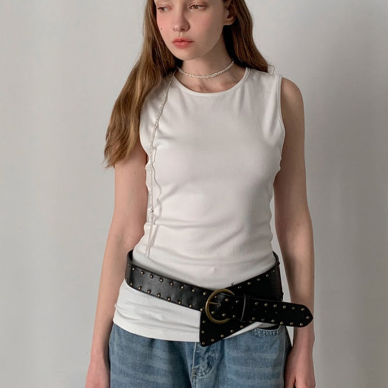 

ВАСКАРА Винтажный широкий ремень с шипами (2colors) - VBELT_003 BROWN