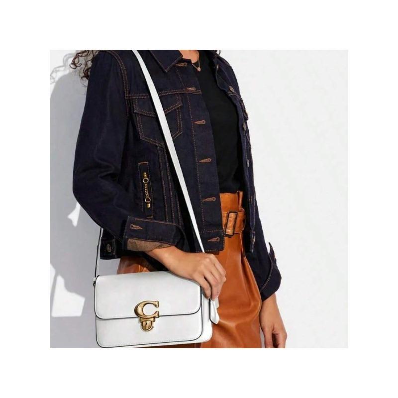 COACH Studio 25 C-Logo Flap Bag - Large White Leather Shoulder Bag, Women's Style, Ideal for Holidays, Anniversaries, and Christmas Gifts. C6641