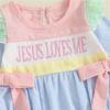 Baby Clothes Autumn Toddler Newborn Baby Girls Flying Sleeve Round Neck Letter Embroidery Romper Stripe Bow Jumpsuit