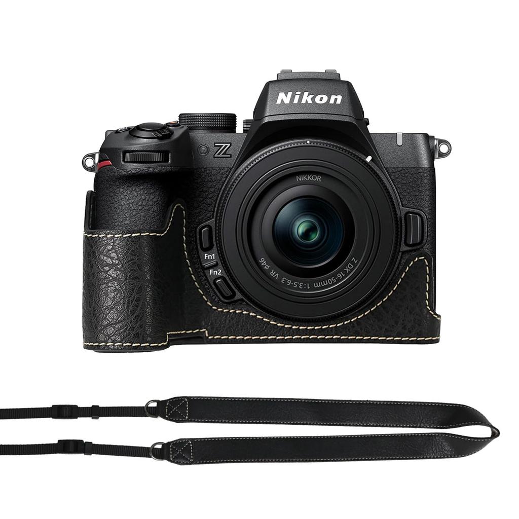 ITARUKEN Half Case for Nikon Dedicated Camera Case for Z50 PU with Tripod Hole and Shoulder Black Z50II, II, Cover, Leather, Protective, Strap,