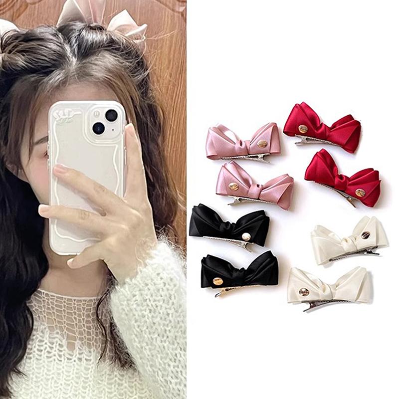 2Pcs  Bow Hair Clips For Women Vintage Bowknot Side Hairpin Cute Girls Barrettes Headdress Hair Accessories