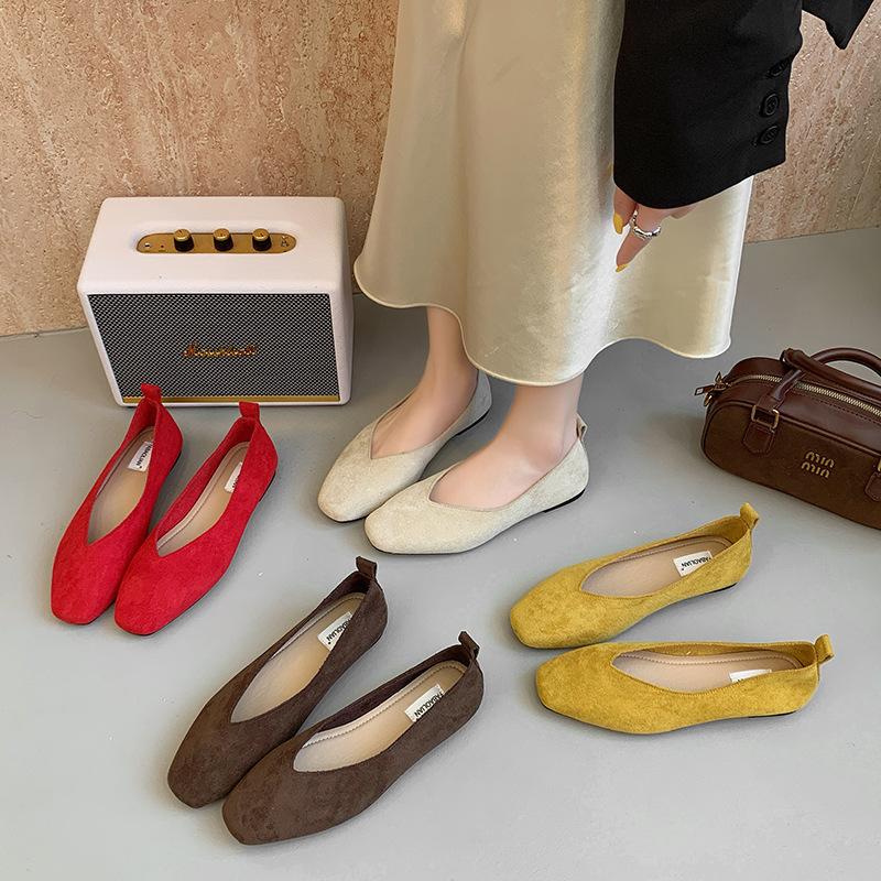 Retro Simple Suede Thick Heel Single Shoes Women's 2025 New Shallow Mouth Soft Sole Work Shoes Korean Version One-pedal Women's Shoes