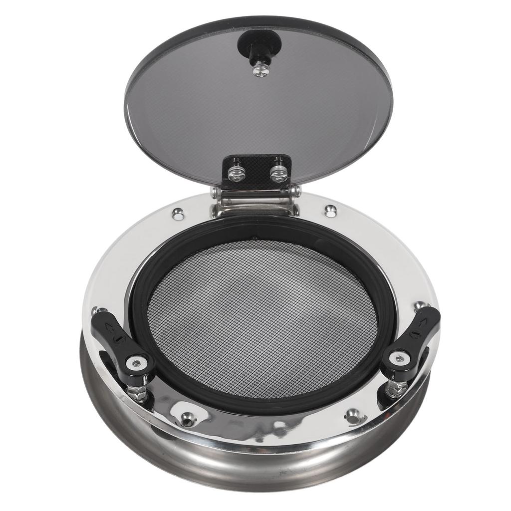 200mm Boat Porthole Window 180 Deg Internal Open Protective Net Tempered Glass UV Resistant Waterproof for Marine Yacht