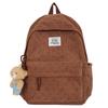 Schoolbag New Casual Double Backpack Corduroy Printed Backpack Middle School School Bag Bear Doll Pendant Backpack