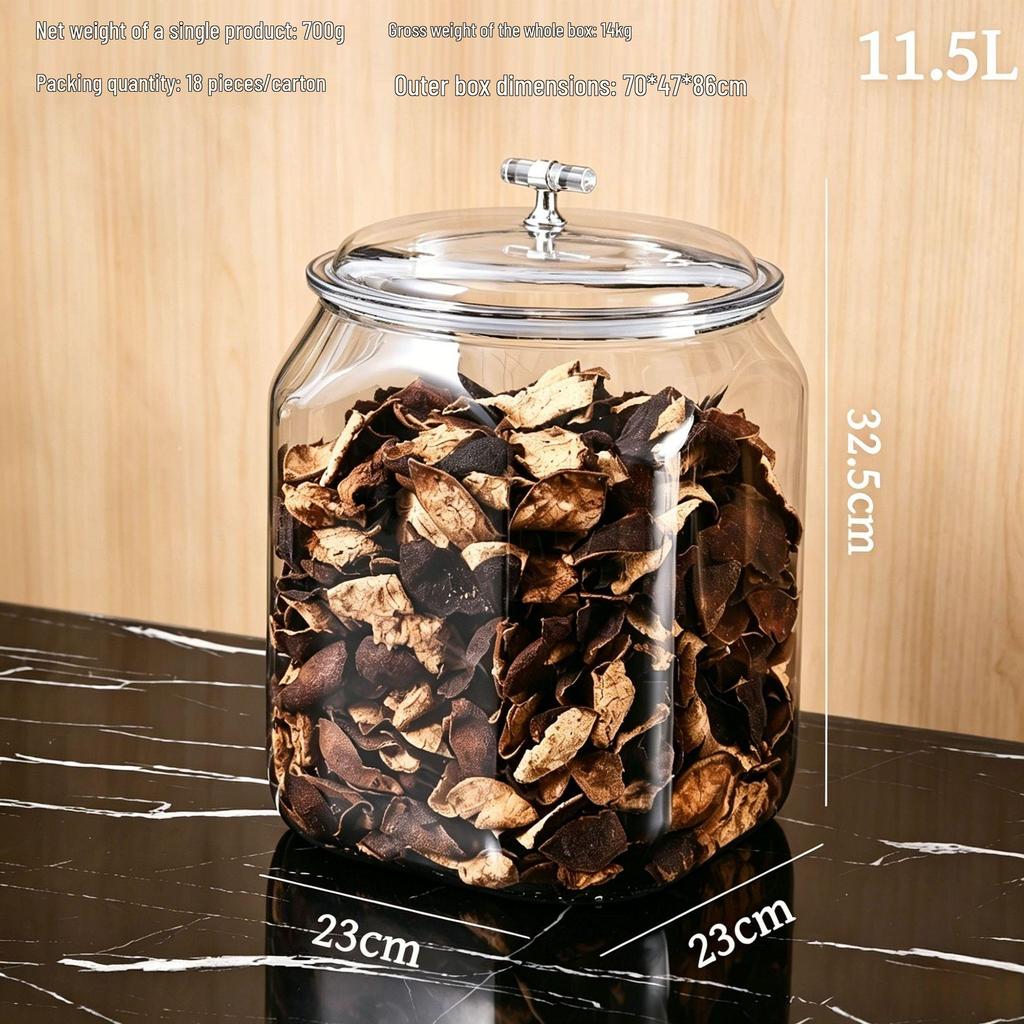 Large Airtight Storage Jar for Dried Tangerine Peel & Grains - Food-Grade PET, Moisture-Proof, Square Design