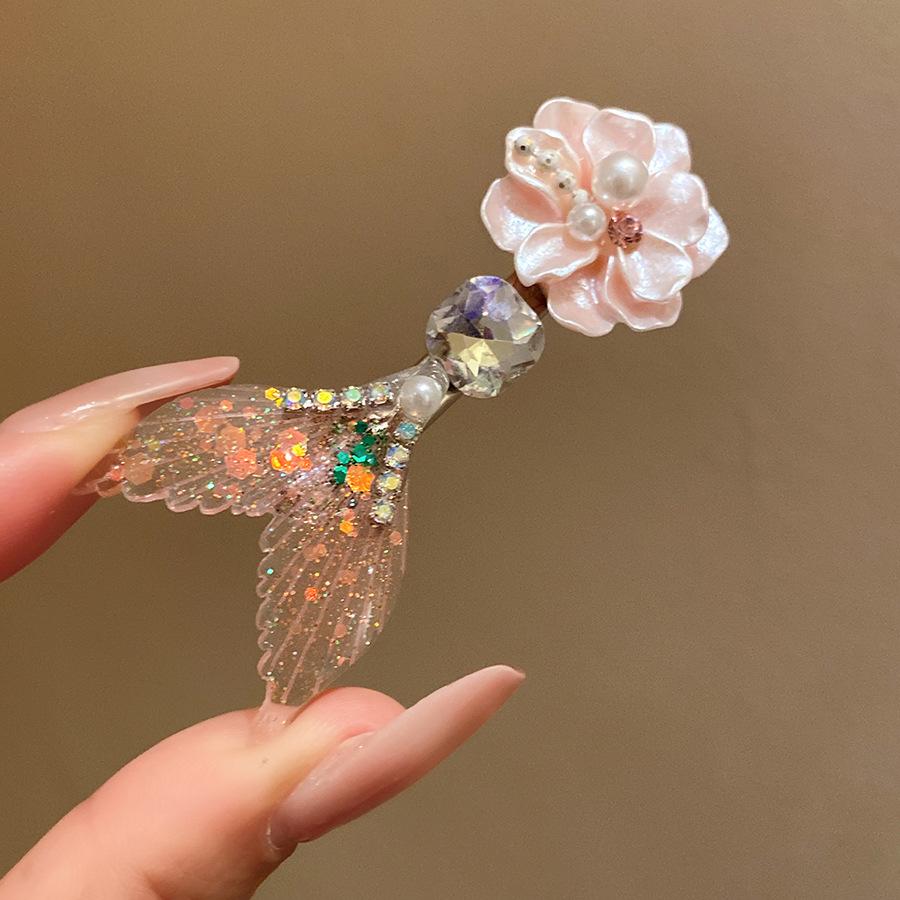 

2026 New Sweet Dreamy Shiny Fish Tail Hair Clips Girls Cute Pearl Flower Duckbill Clips Elegant Exquisite Hair Accessories Gifts розовый