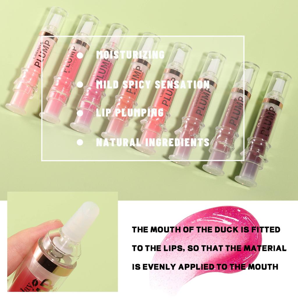 Clubday Lip Plumping Booster Syringe Lip Oil Hydrating Mirror Glossy Liquid Lipstick Dewy Plump Tint Long-Lasting Nourishing Makeup Cosmetics