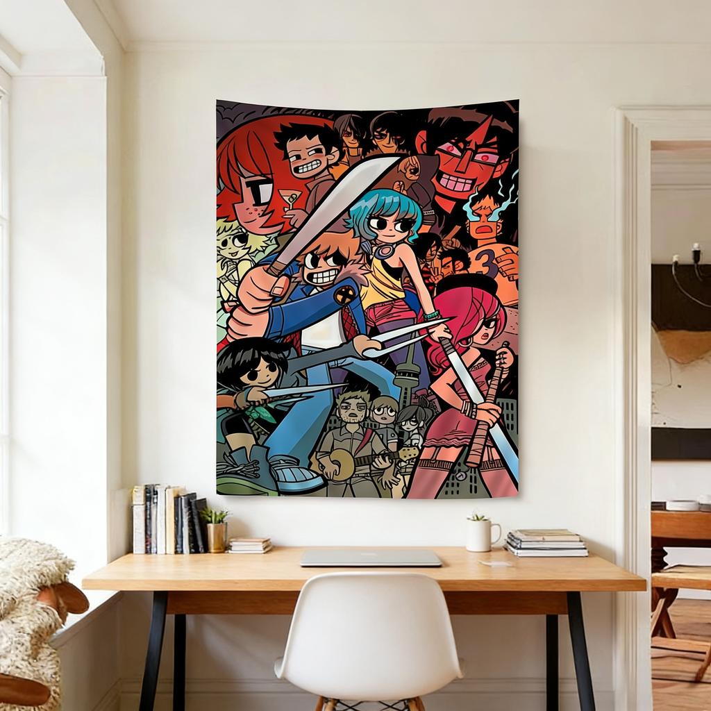 MultiSize SSSScott Pilgrim Vs The World Movie Tapestry Reusable Durable High Quality Flat Print Design for Home Room Decor