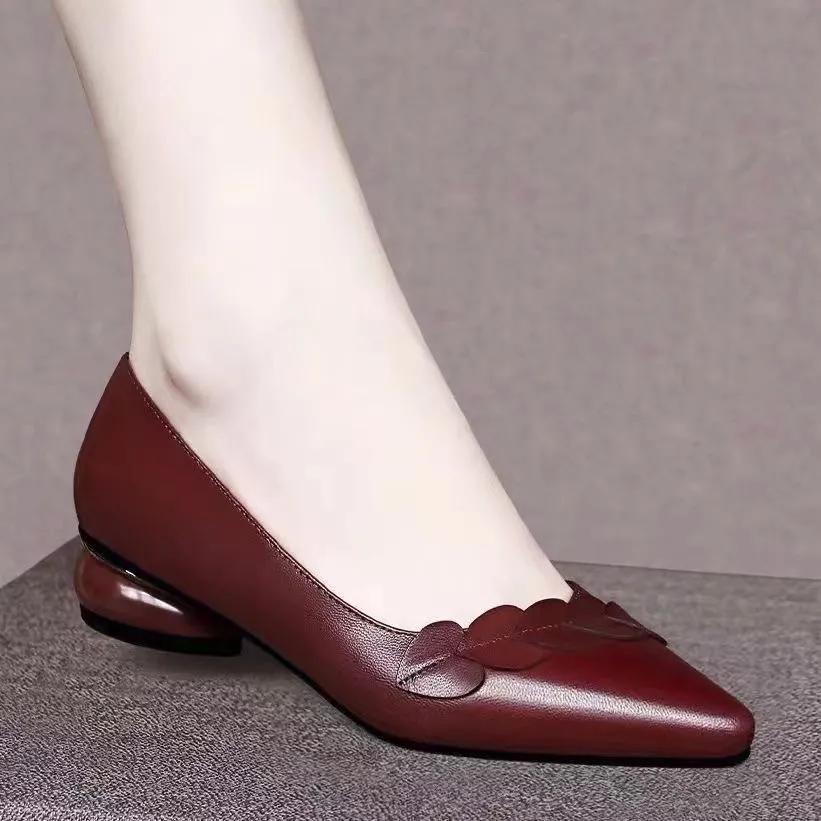 sapatos femininas women classic wine red spring slip on square heel shoes for sexy party lady office work shoes ab665