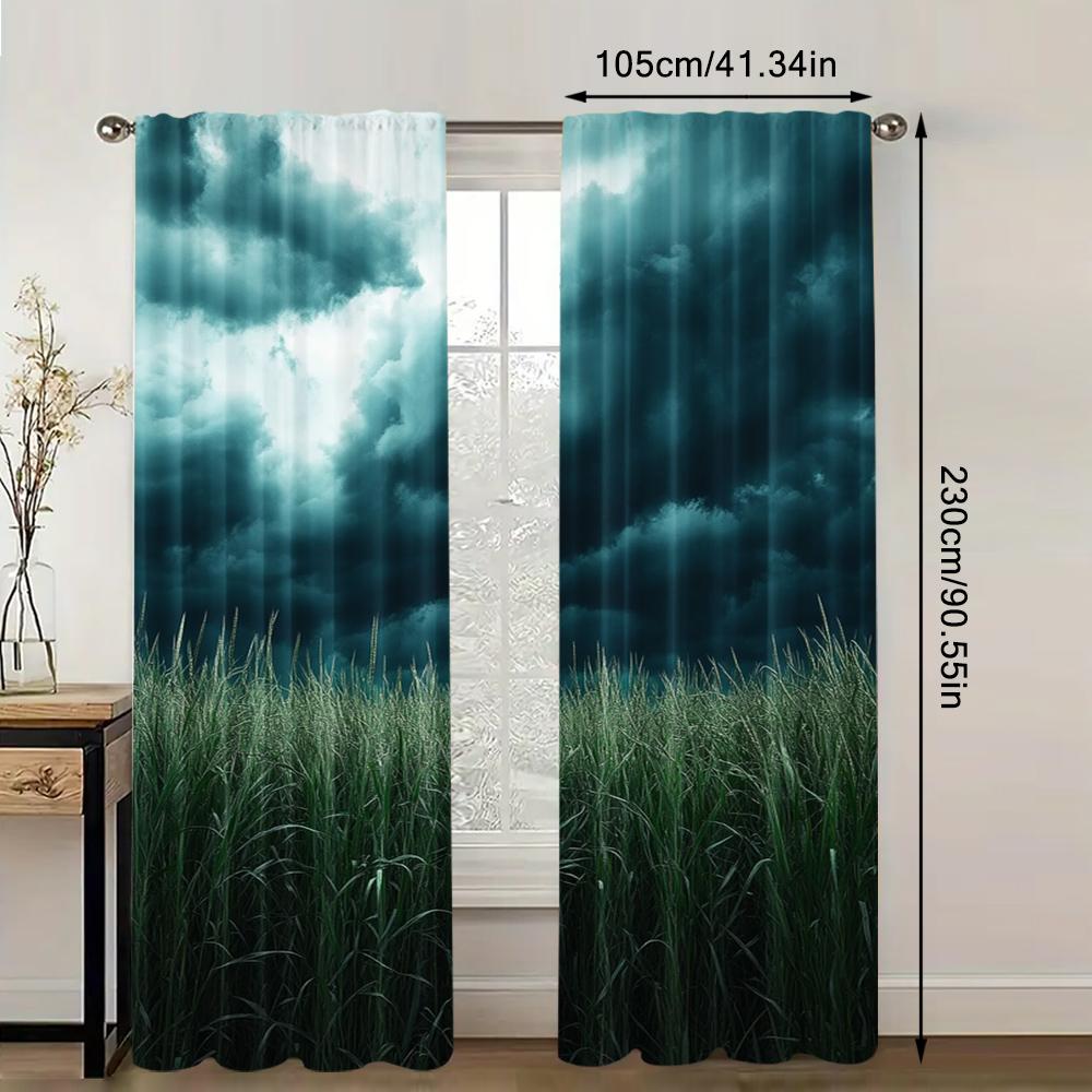 2pc, Scene Curtain Dramatic Sky Durable Polyester,Without Electricity Festive Holiday Applies To Indoor Celebrations, Room