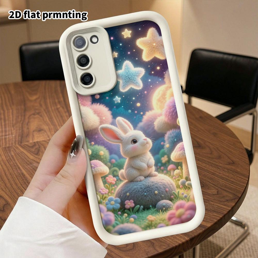Phone Case: 2D flat design suitable for Samsung Galaxy A34 A35 M05 M06 S20 S22 S21 FE Plus 5G protective case, White Rabbit under the starry sky, perf