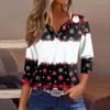 Women's T Shirt Tee Christmas Printed Button 3/4 Sleeve Tunic Daily Weekend Fashion Basic V- Neck Regular Top