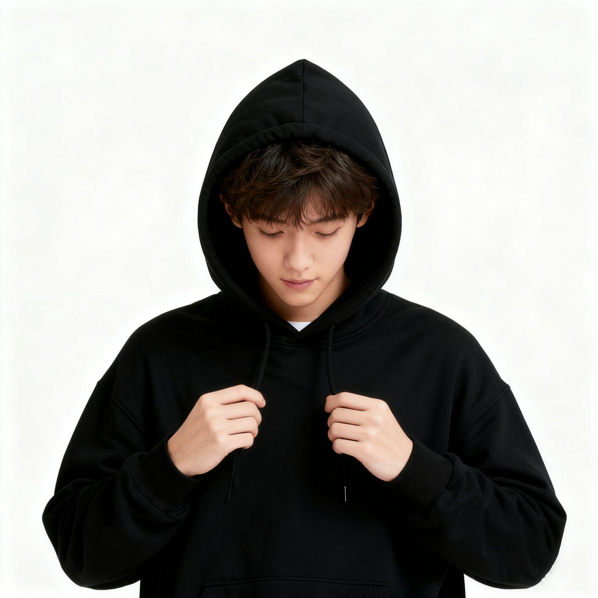 

Unisex Black Loose-Fit Fleece Hoodie - Classic American Style for Fall/Winter S чорний