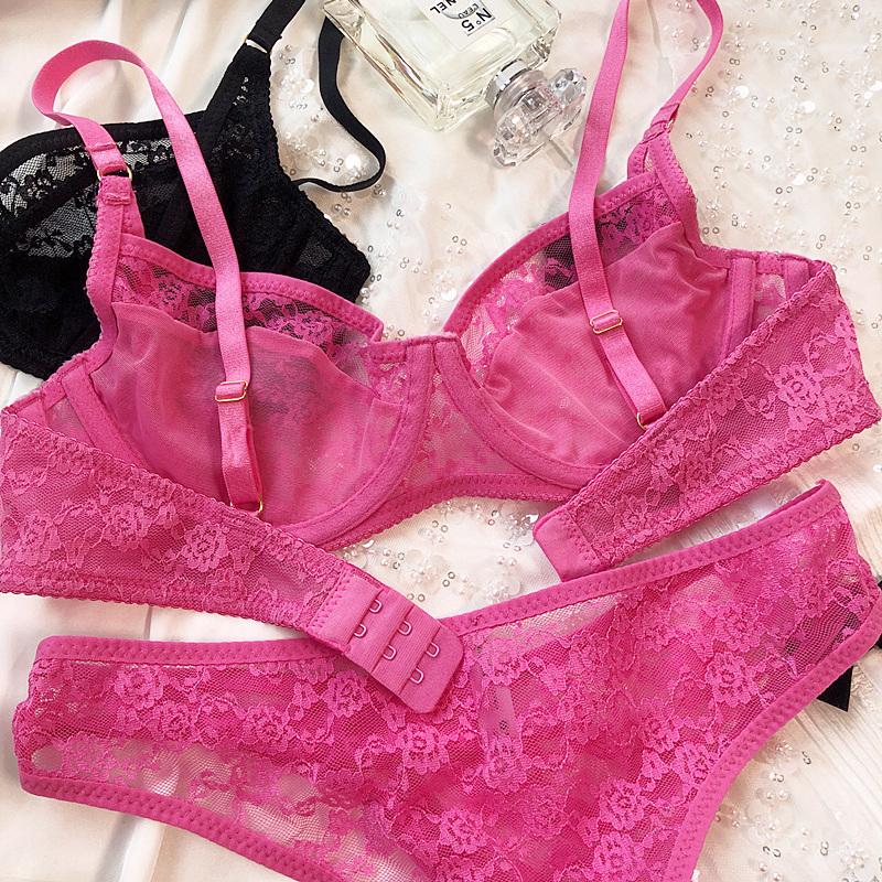 Set de lenjerie intimă franțuzească sexy pentru femei Set de sutien cu broderie din dantelă ultra subțire, confort de vară, sutien respirabil și seturi de lenjerie cu spatele T