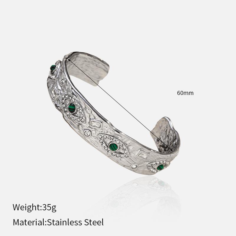 Vintage Stainless Steel Eye Bangle Waterproof Jewelry 18K Gold Plated Silver Malachite Stone Eye Bangle for Men Women