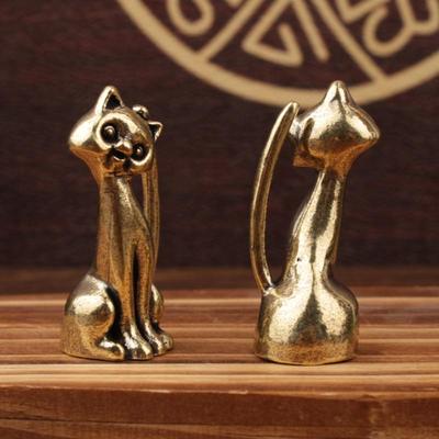Antique Brass Cat Lovers Statue Ornament Copper Animal Sculpture Incense Burner Home Desktop Decorative Figurines & Miniature