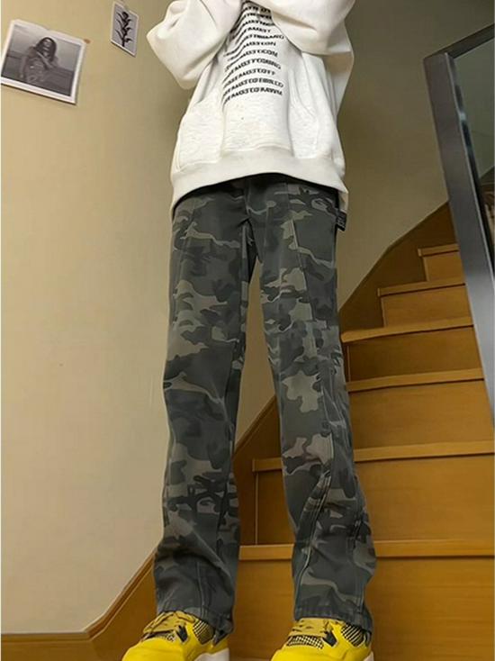 Jeans Camouflage Streetwear Homme Poids Lourd - Pantalon Décontracté Coupe Droite Ample pour Printemps/Automne