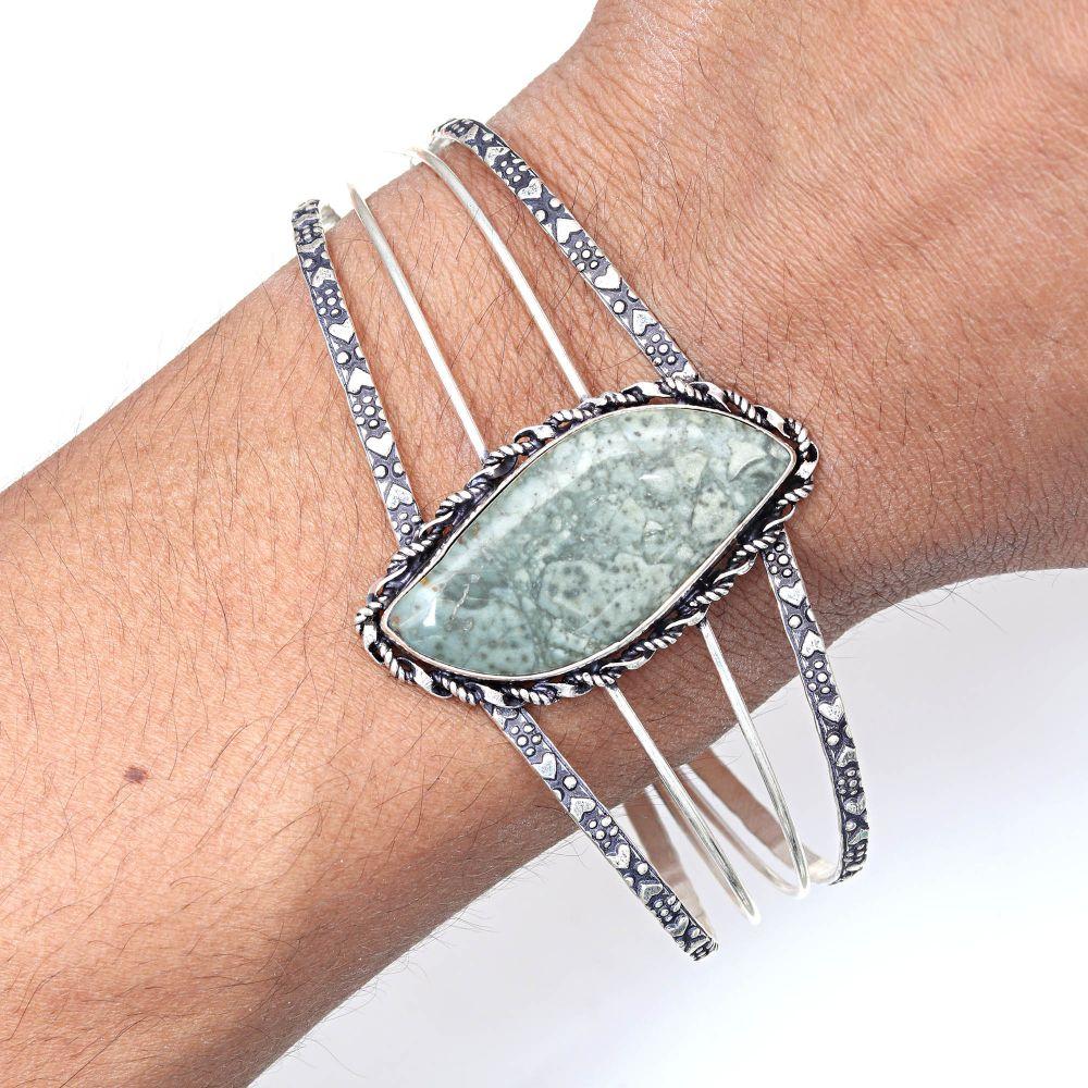 Moss Agate Gemstone Antique Jewelry Cuff Bracelets 7''Adjustable