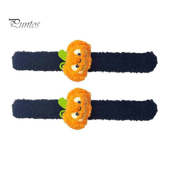 Stuffed Animal Wrist Toy 2 Pcs Halloween Slap Bracelets, Plush Pumpkin, Bat, Ghost, Black Cat Soft Portable Festive Armband Bands for Kids,