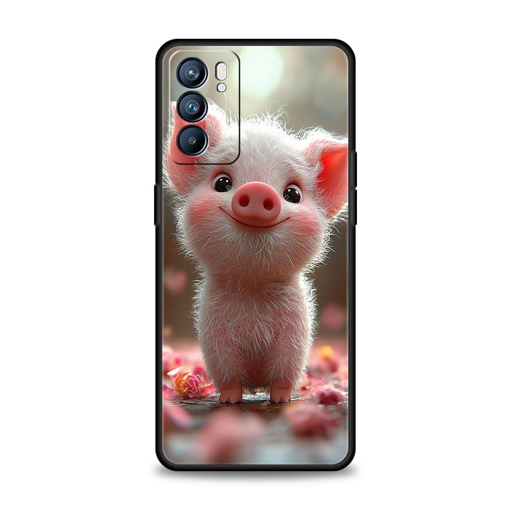 Cute Pig Phone Case For Oppo A17 A31 A54 A57 A78 A79 A98 Find X5 X6 Reno 6 7 8 10 11 12 13 F Pro 5G Soft TPU Cover Fundas Capas