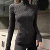 LULU Original Defina Polka Dot Stand Collar Jacket, Slimming Black Bodycon Sportswear, Long Sleeve Outerwear