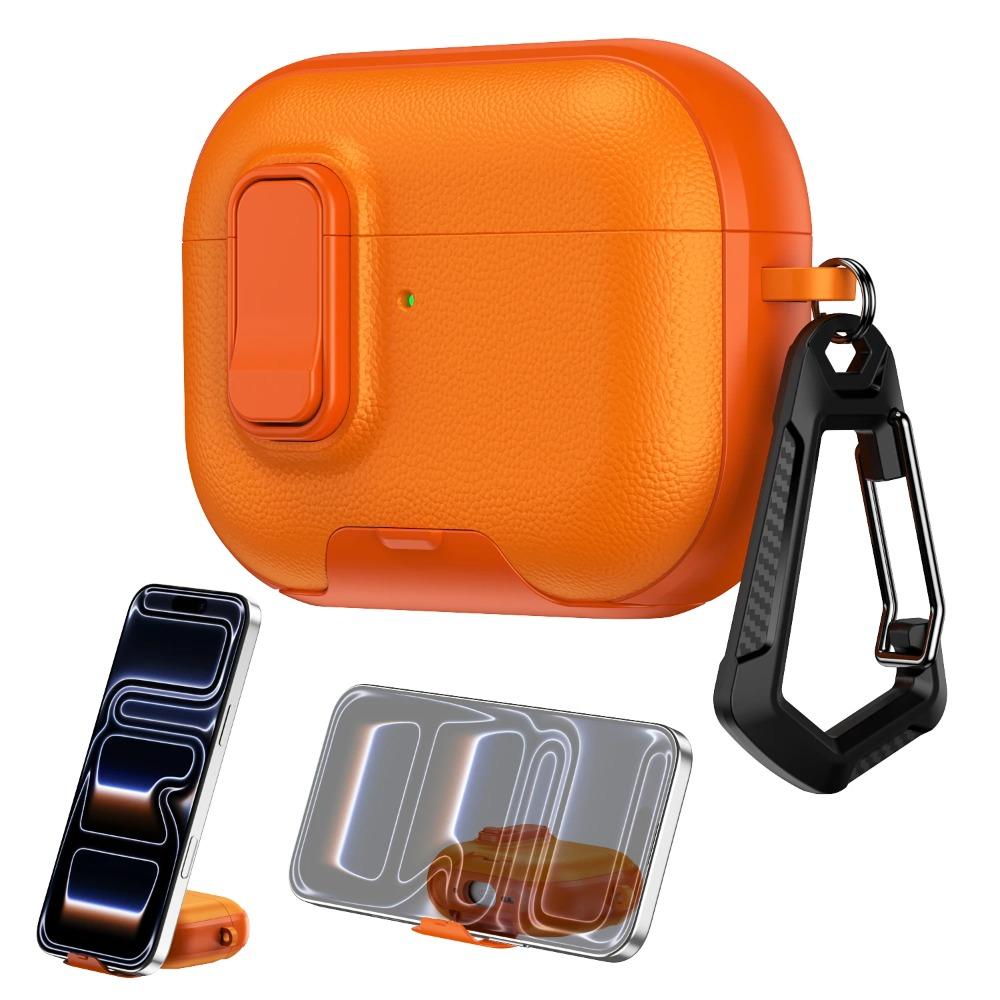 Secure Lock Texture Earphone Case With Phone Stand For Apple AirPods 4 Pro 3 2 Shockproof Bluetooth Headset Cover With Hook