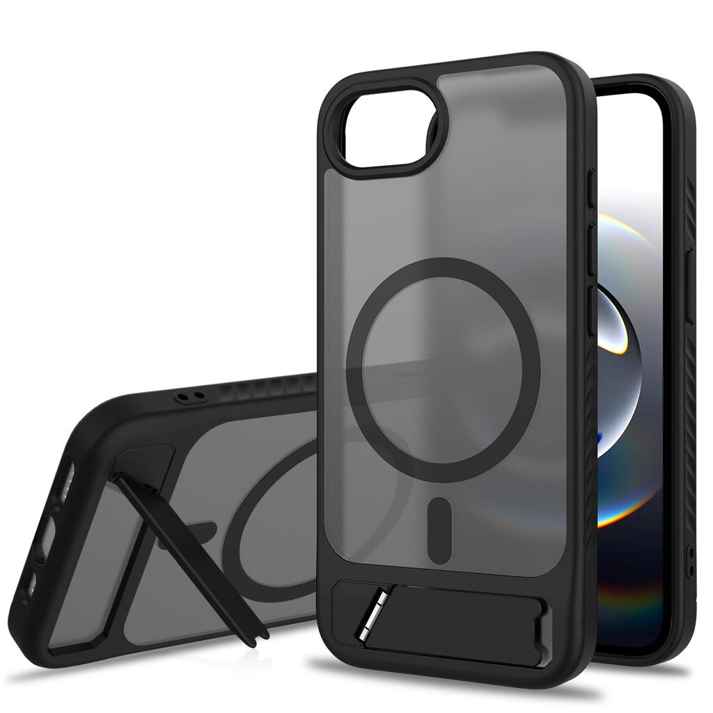 Stand Holder Matte Phone Case for Magsafe Mag Safe Iphone 16 E 15 Pro 14 Plus 13 Pro Max 12 14Pro 16Pro 15Pro Magnetic Black Phone Cover with Stand