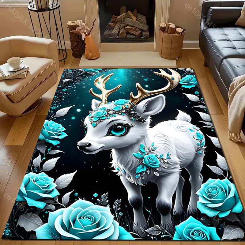 1PC Flower Deer Printed Carpet for Bedroom Living Room Bedside Sofa Floor Mat Modern Home Decor Area Rug Fast Shipping