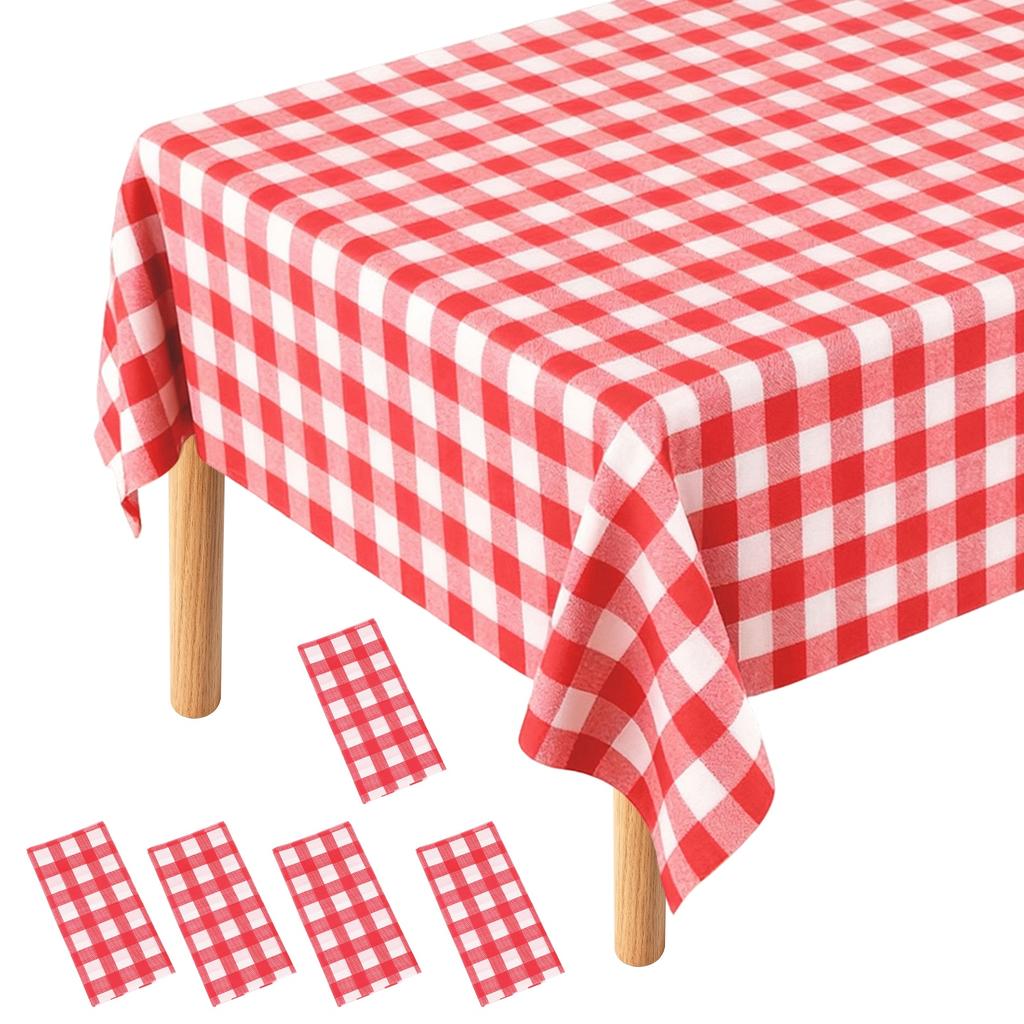 5pcs 54 X 108" Gingham Table Cloths Rectangle Plastic Tablecloth Waterproof Table Cover for Dining Birthday Party Kitchen Picnic
