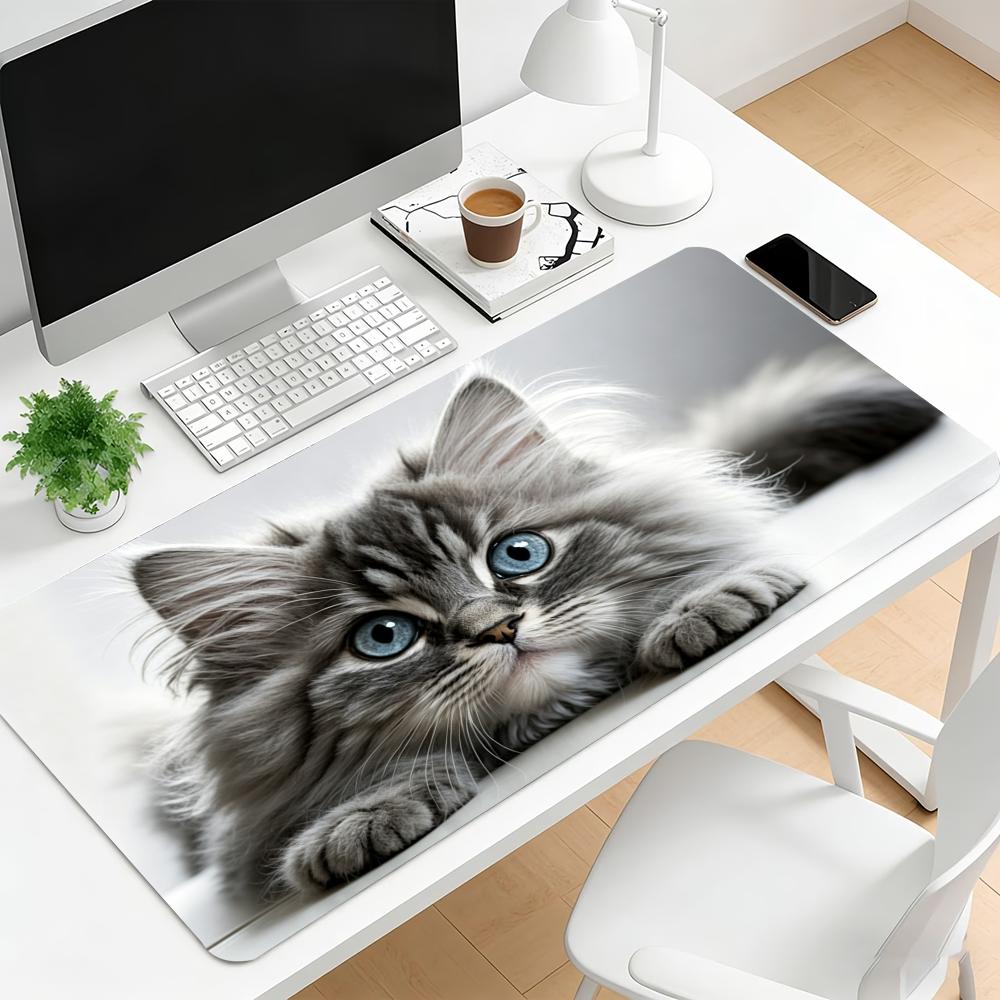 Cute Fluffy Cat Large Extended Mouse Pad Non Slip Desk Mat Animal Print Keyboard Mousepad For Gaming Office Laptop Desktop Decor