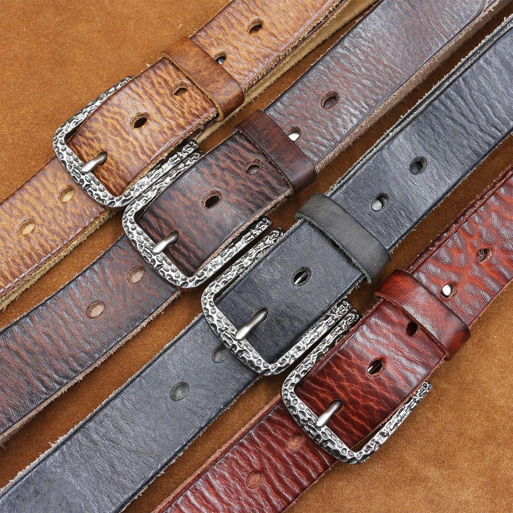 Retro Korean Style Distressed Genuine Cowhide Belt for Men