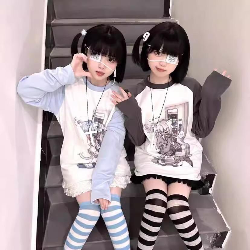 Japanese Y2k Shirts with Removable Sleeve Short Long Sleeve T Shirt for Girls Spring Casual Kawaii Woman Top