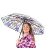 British Wind Rainforest Arch Transparent Umbrella Stained Glass Vintage Parasol Portable Automatic Opening Folding Umbrella
