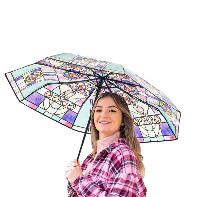 British Wind Rainforest Arch Transparent Umbrella Stained Glass Vintage Parasol Portable Automatic Opening Folding Umbrella
