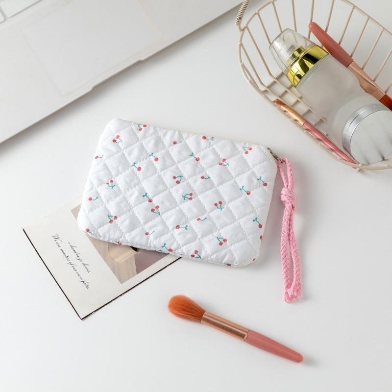 Plic Cosmetic cu Fundă Florală, Geantă Mică Pătrată pentru Machiaj cu Fermoar, Depozitare Portabilă pentru Ruj, Portofel pentru Monede pentru Femei