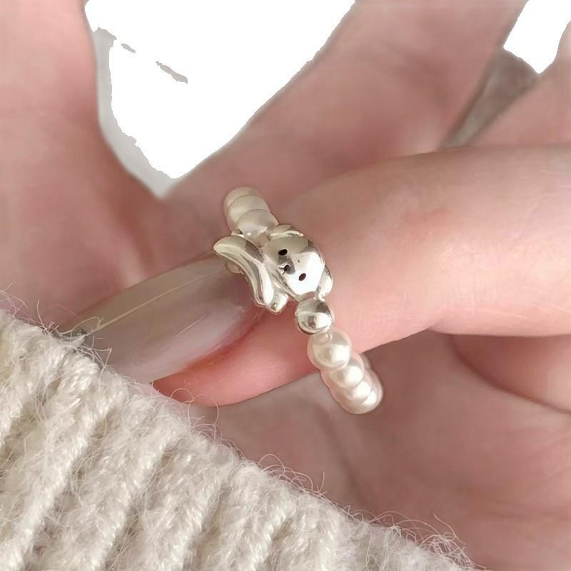 Puppy Pearl Elastic Rope Ring: Chic, Luxurious, and Versatile Index Finger Ring for Women