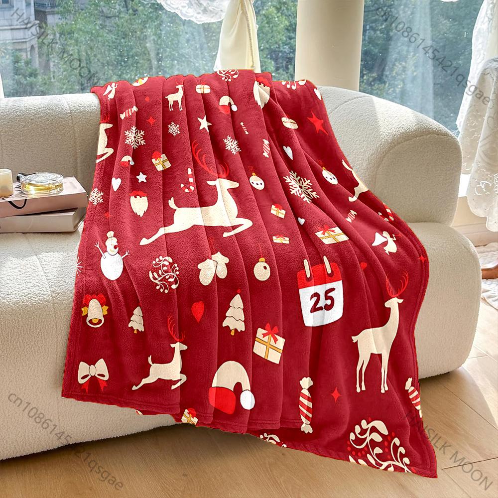 

1PC Red Christmas element pattern pattern Blanket Flannel Material Soft Warm for All Seasons, Home Outdoor Camping Picnics RV 75x90cm