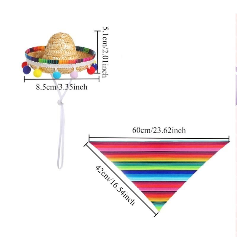 23Inch Mexico Decorative Geese Outfit With Natural Straw Sombrero and Bandana Set For Patios Garden Geese Statue Decors