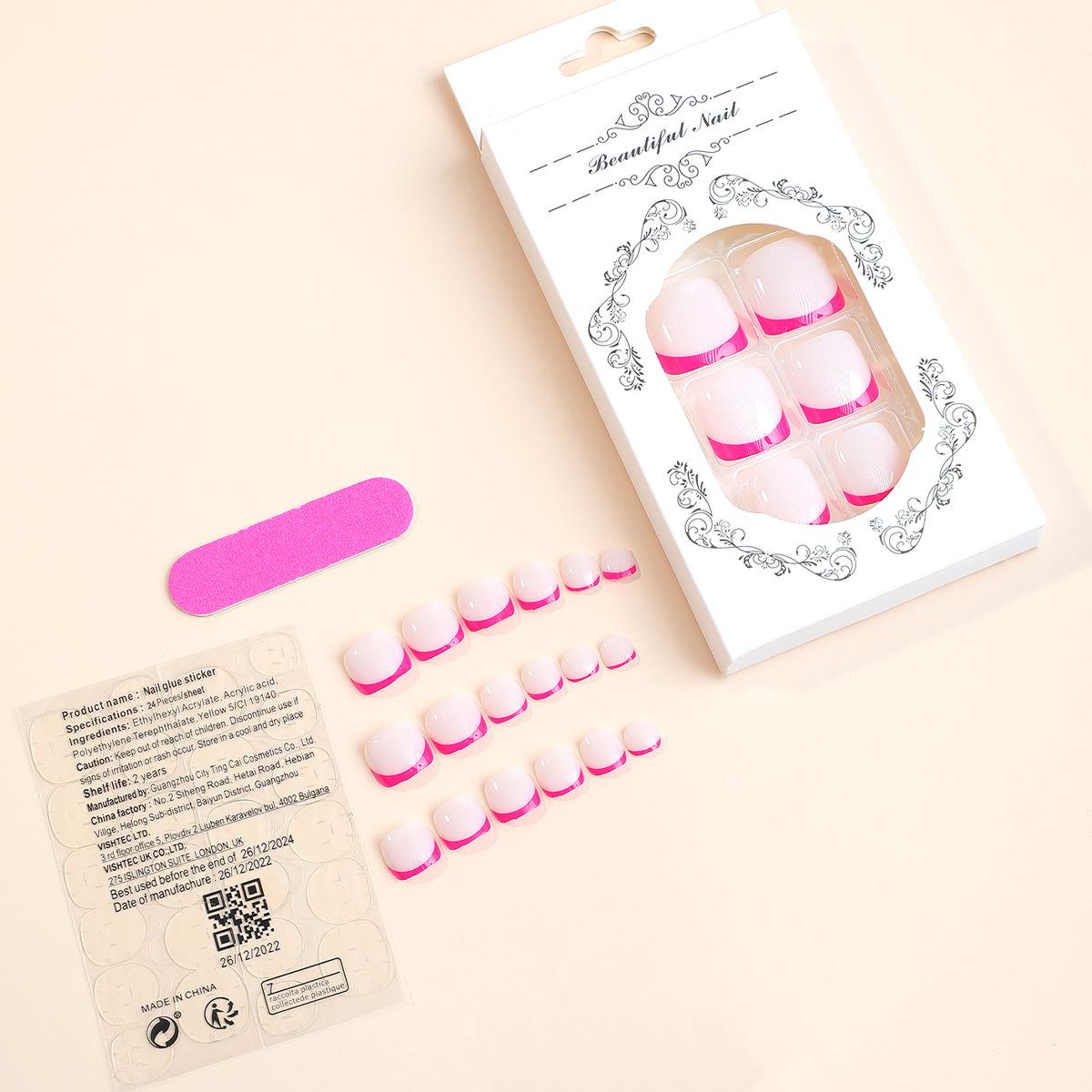 

Розовый край Французский стиль Накладные ногти на ногах – 24 съемных искусственных ногтя