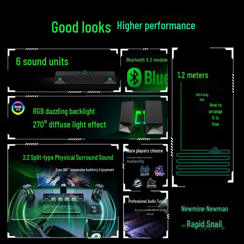 Newmine V6 RGB Gaming Speakers with Microphone CN plug (adapter included)