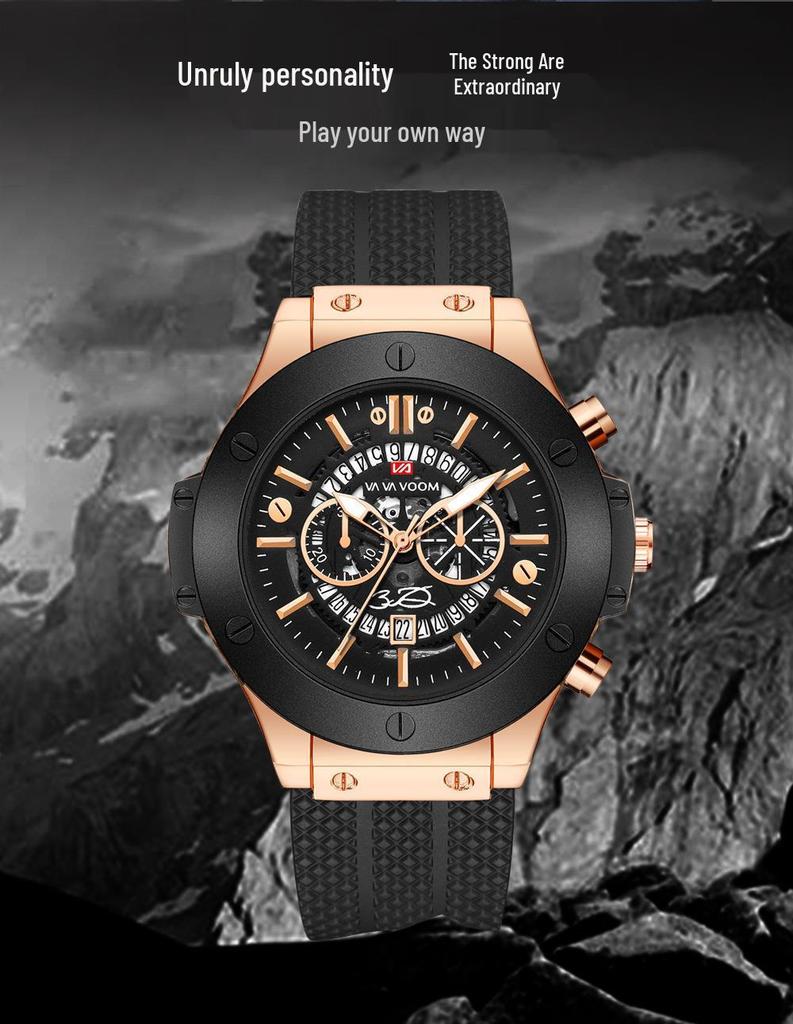 Men's Sports Silicone Band Waterproof Hollow Calendar Watch