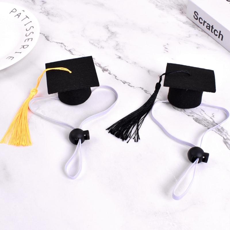 Nonwoven Graduation Hat for Small Companion Animals, Mini Hanging Accent with Sliding Stretch Tie Design for Photos