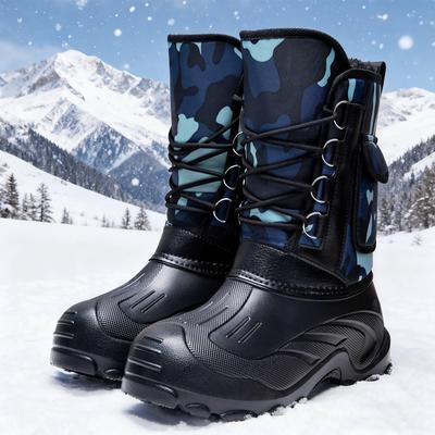 Bottes d'hiver montantes imperméables et antidérapantes pour hommes avec doublure en peluche