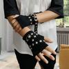 Black Fingerless Gloves with Buckle Straps YK Hot Girl Gloves Rivet Strap Gloves  JK Girl