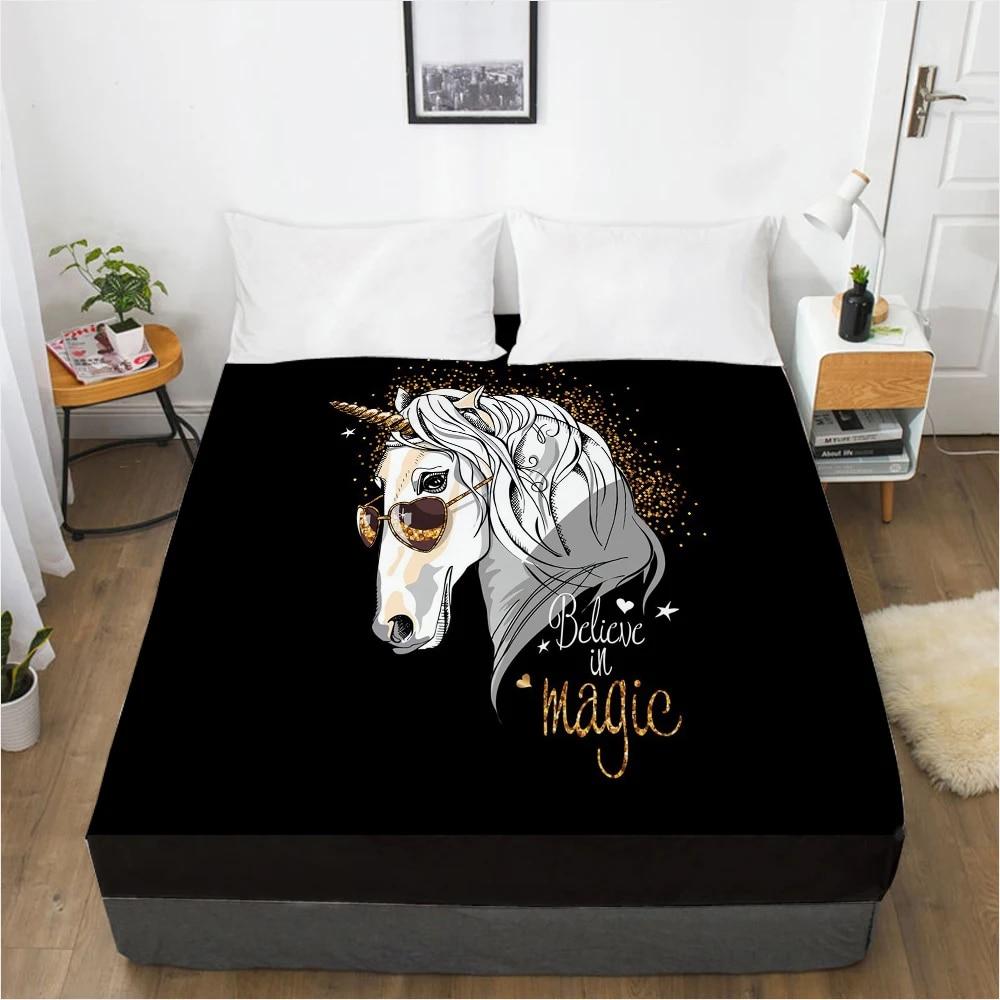 Unicorn Cartoon Fitted Sheets Mattress Cover With Elastic Band 3D Bed Sheet LinensFor Baby Kids Child Girls Boys 160x200 180x200