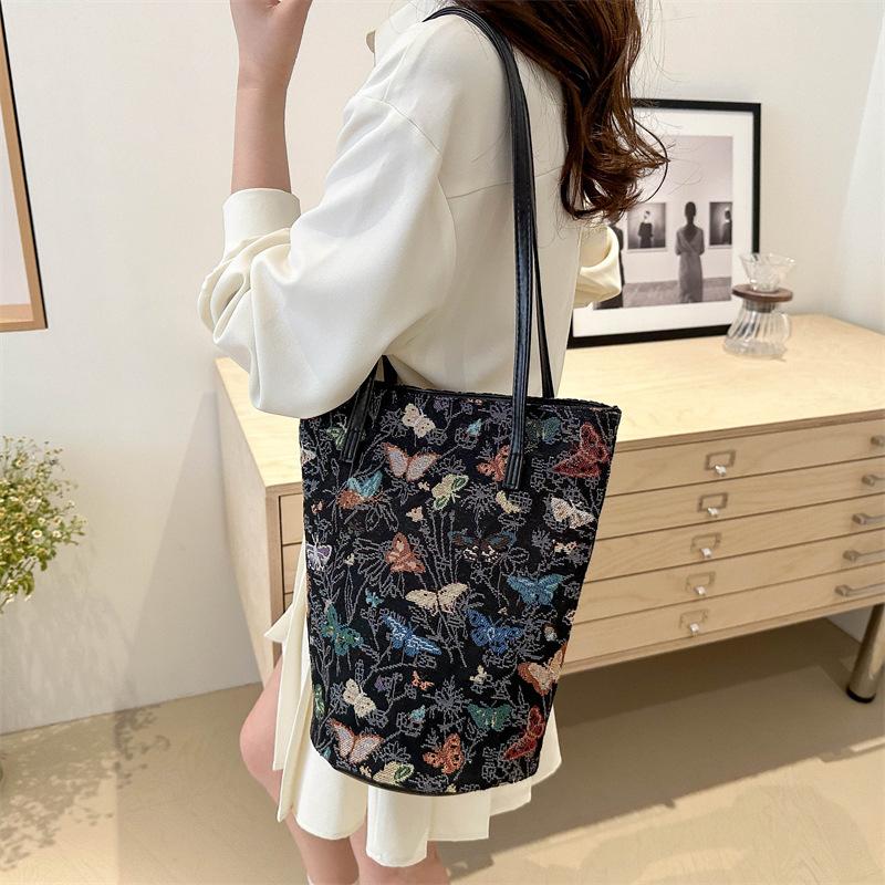 Printed Bow Summer Korean Version of Literary Large Capacity New Trendy and Fashionable Commuter Armpit Single Shoulder Bucket Bag