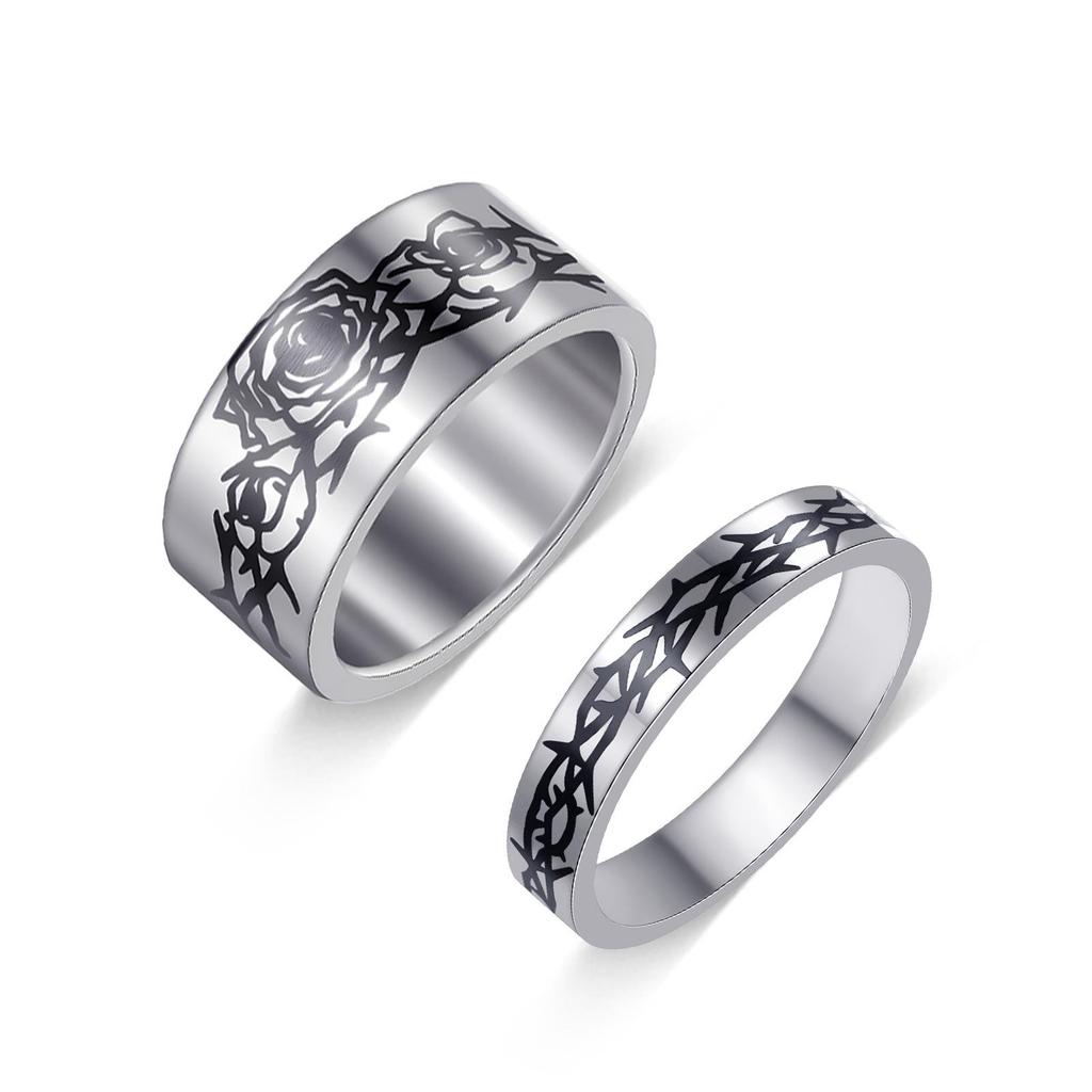 European Rose Vine Pattern Stainless Steel Couple Ring Set