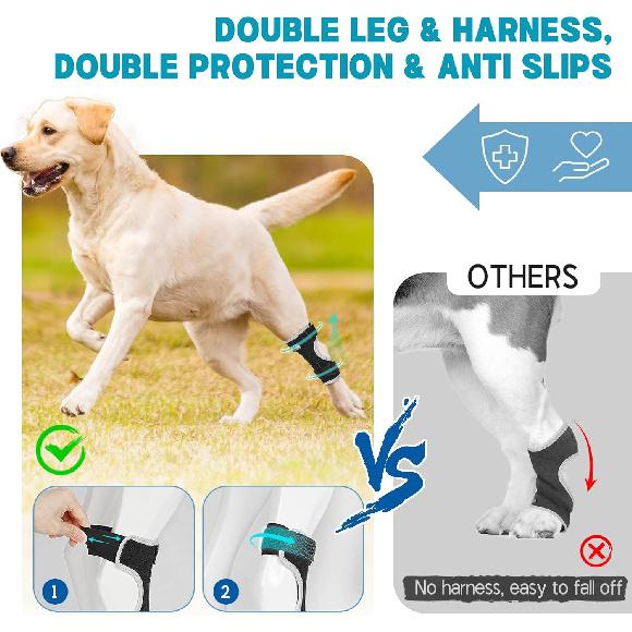 Supet Dog Leg Brace for Back Leg - Hock & Ankle Joint Support for Rear Legs with 2 Metal Springs, Anti-Slip Design & Reflective Trim for Sprain,