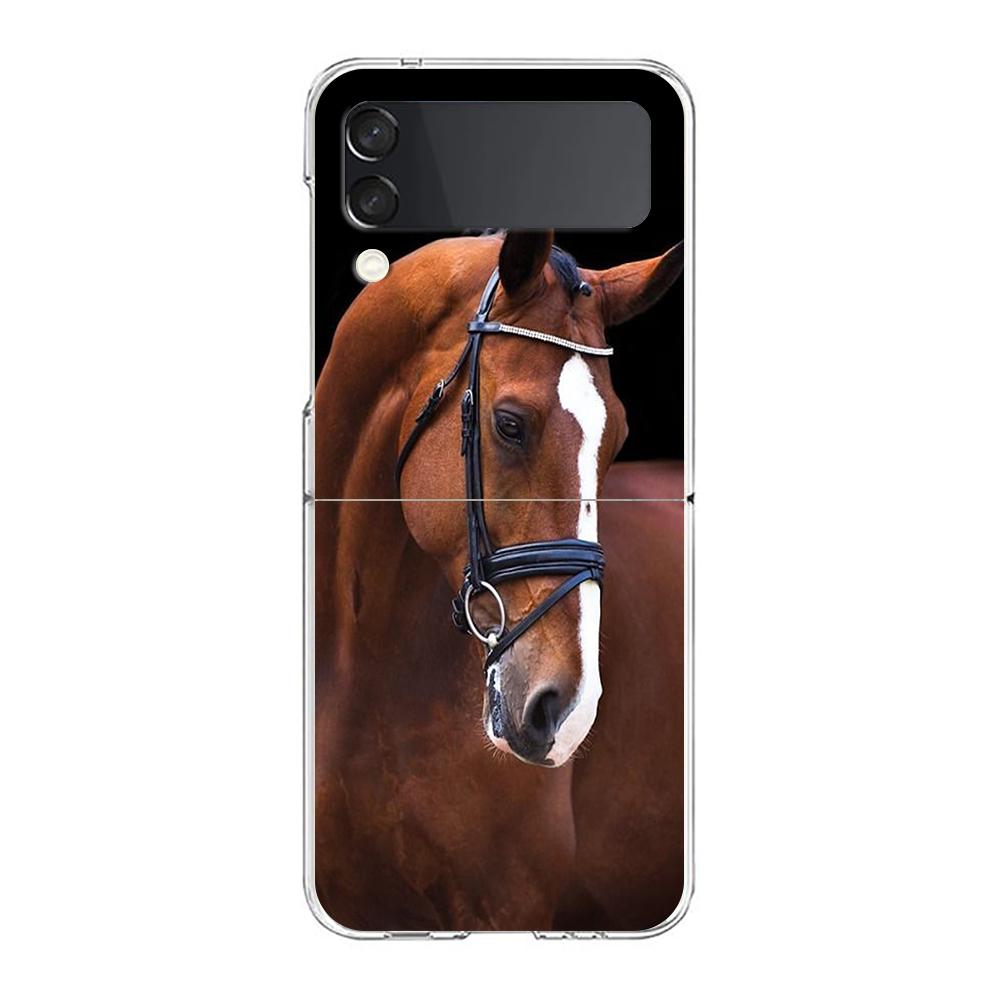 Horse Hard PC Phone Case For Samsung Galaxy Z Flip 5 4 3 Transparent Cover For Galaxy Z Flip 6 Foldable Shockproof Case Capa Bag